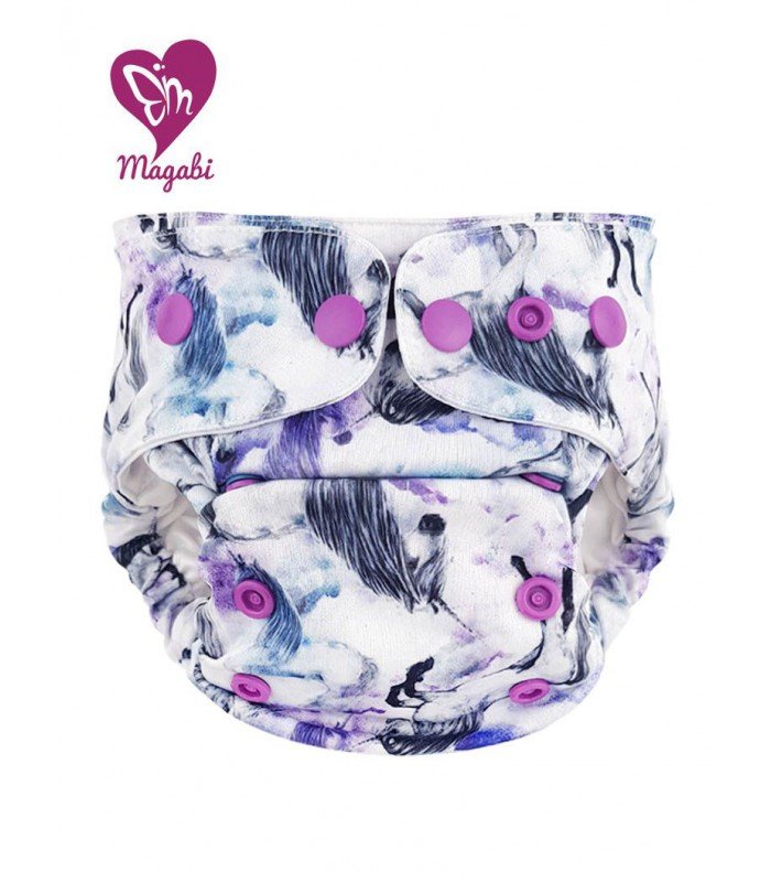 Otulacz PUL SIO Comfort, rozmiar OS ,do wkładów EasyMe, Unicorns White - PREMIUM, napy, 5-15 kg, Magabi