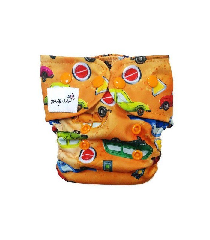 Pieluszka wielorazowa kieszonka, AUTA, bawełna, rozmiar Mini One Size 4-11 kg, PUPUS