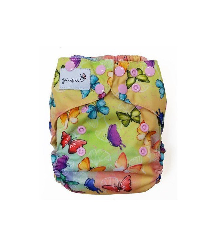 Pieluszka wielorazowa kieszonka, MOTYLE, bawełna, rozmiar One Size 5-15 kg, PUPUS
