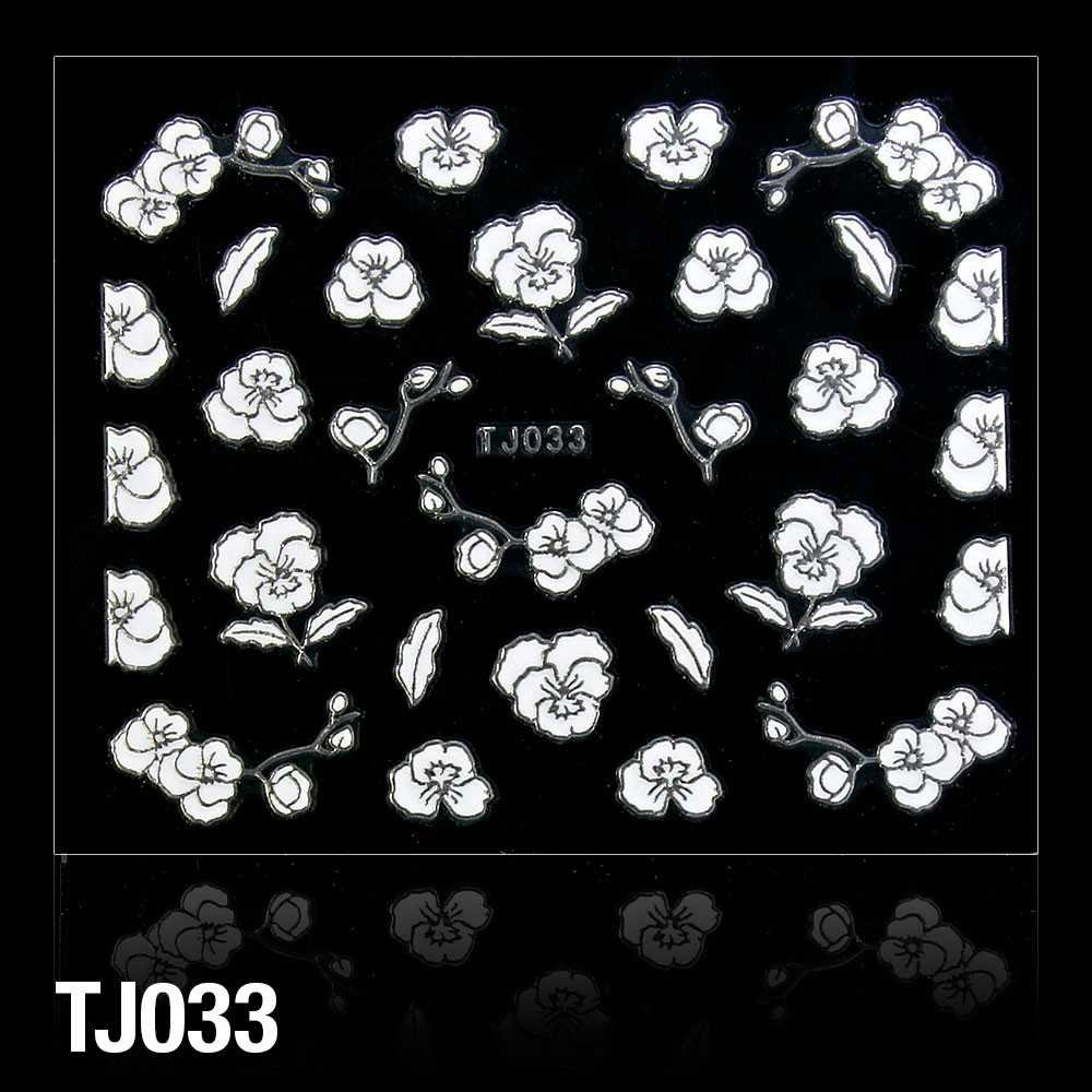 Allepaznokcie Naklejki 3D Kwiatki TJ033 białe ze srebrna obwódką arkusz