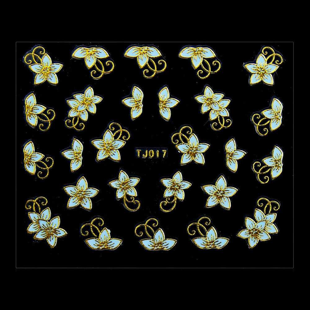 Allepaznokcie Naklejki 3D Kwiatki TJ017 Niebieska ze złotą obwódką arkusz