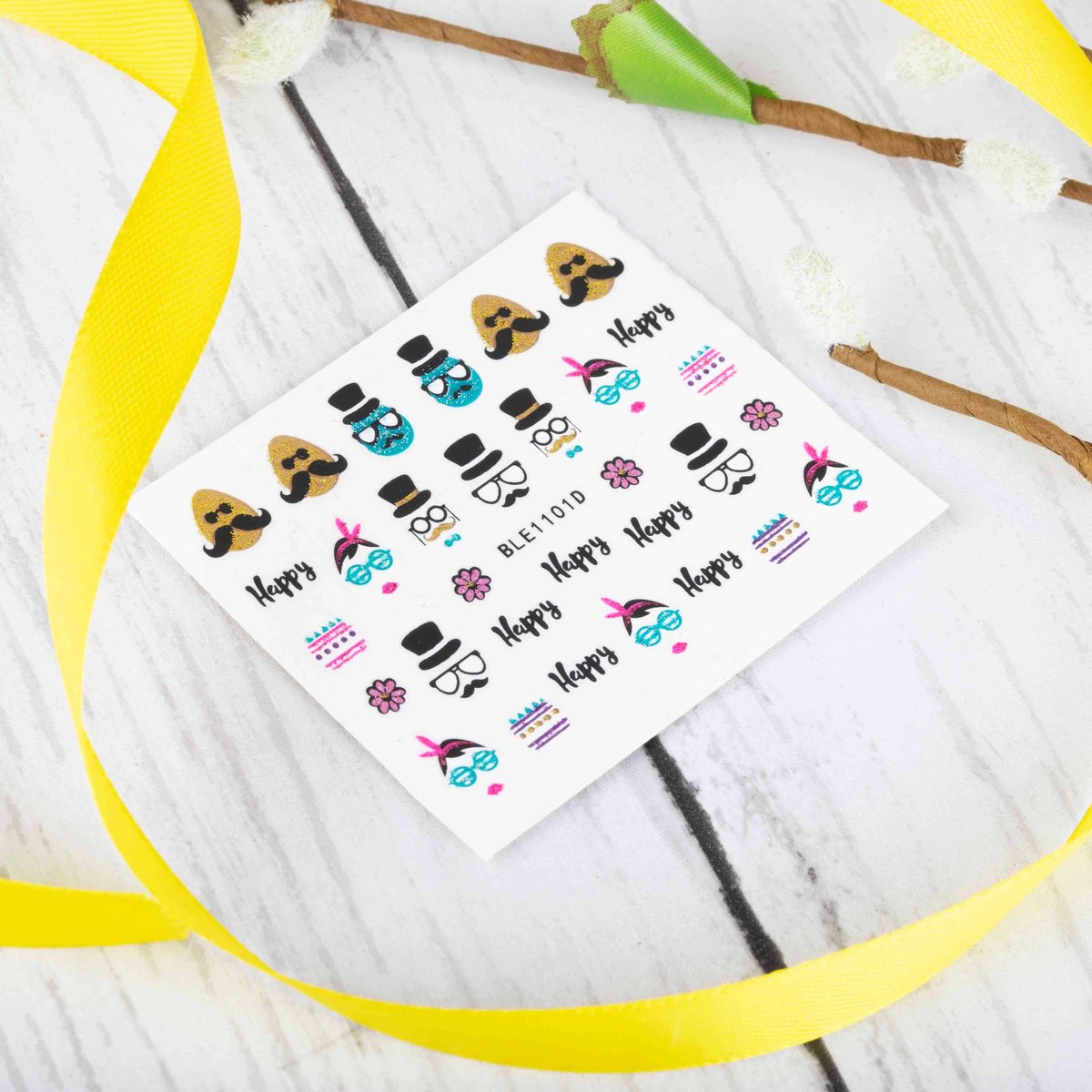 Allepaznokcie Naklejki do paznokci 3D samoprzylepne brokatowe wielkanocne BLE 1101D