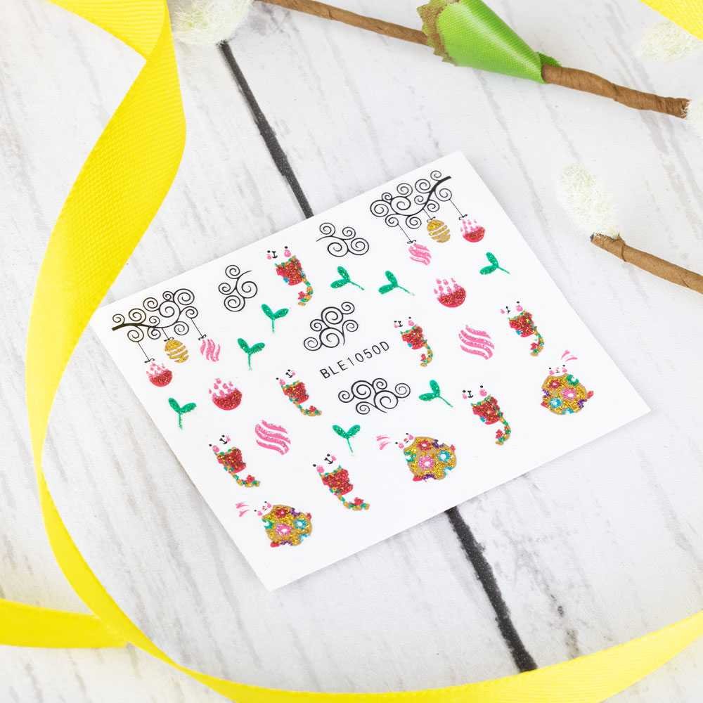 Allepaznokcie Naklejki do paznokci 3D samoprzylepne brokatowe wielkanocne BLE 1050D