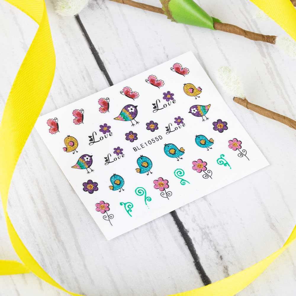 Allepaznokcie Naklejki do paznokci 3D samoprzylepne brokatowe wielkanocne BLE 1055D