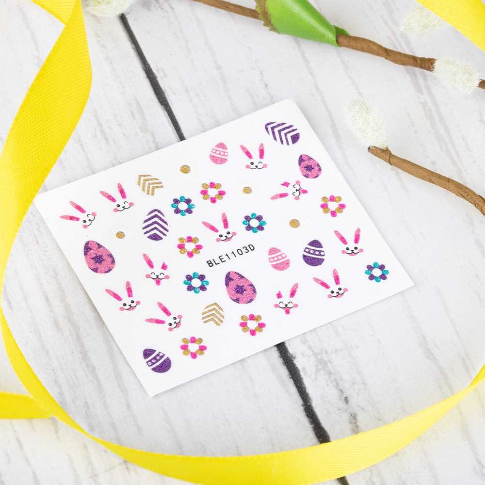 Allepaznokcie Naklejki do paznokci 3D samoprzylepne brokatowe wielkanocne BLE 1103D