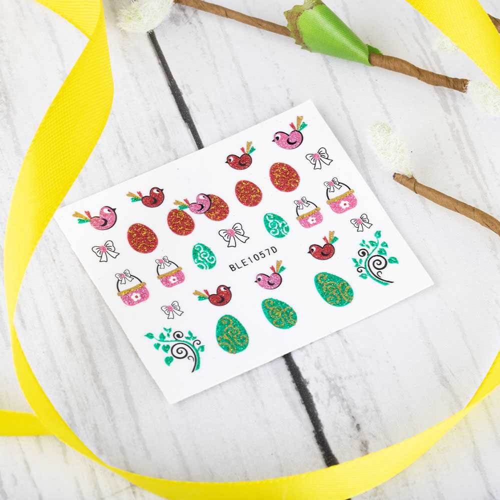 Allepaznokcie Naklejki do paznokci 3D samoprzylepne brokatowe wielkanocne BLE 1057D