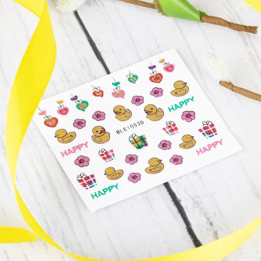 Allepaznokcie Naklejki do paznokci 3D samoprzylepne brokatowe wielkanocne BLE 1053D