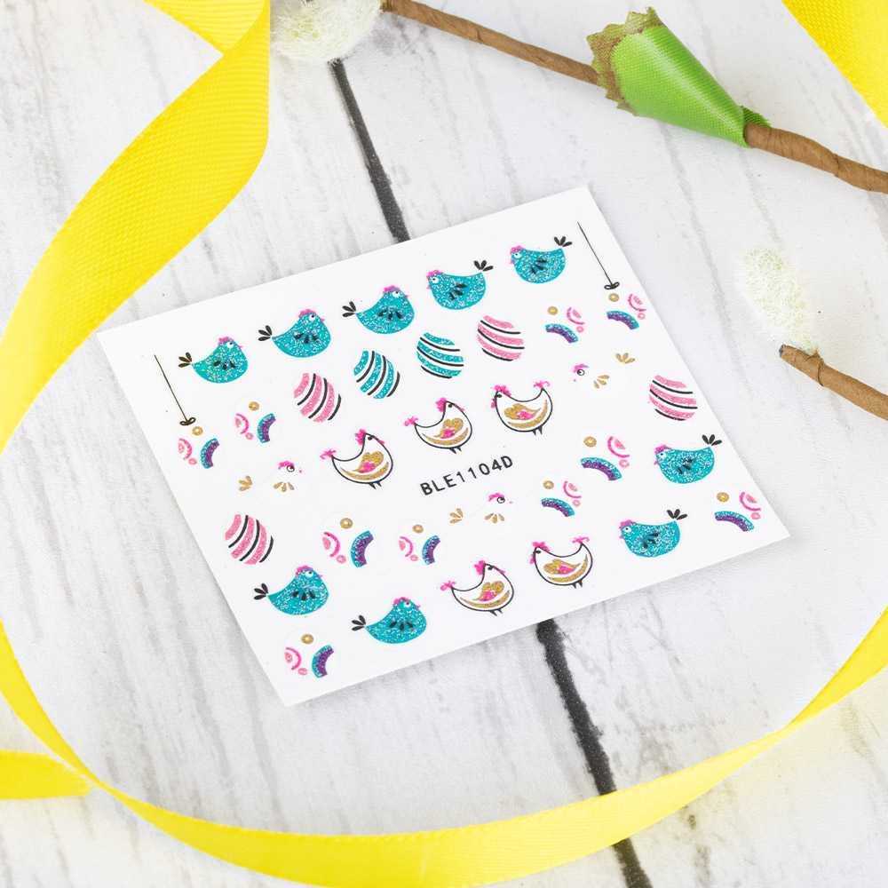 Allepaznokcie Naklejki do paznokci 3D samoprzylepne brokatowe wielkanocne BLE 1104D