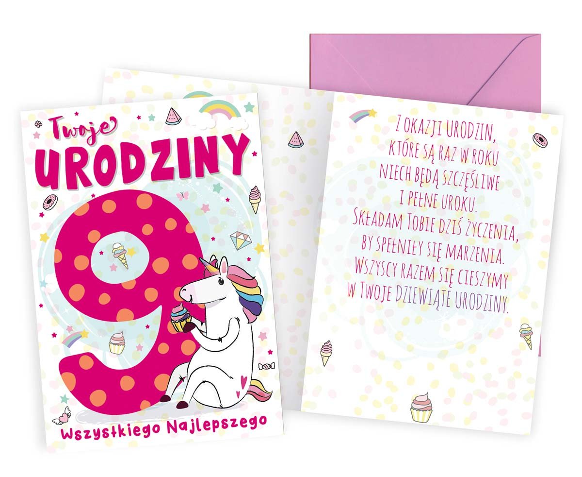 Karnet Pr-453 Urodziny 9 (Cyferki, Jednorożec)