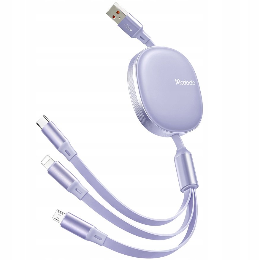 Kabel Do Telefonu Mcdodo  Zwijany Do Iphone Micro Usb-C 3W1 66W Fioletowy