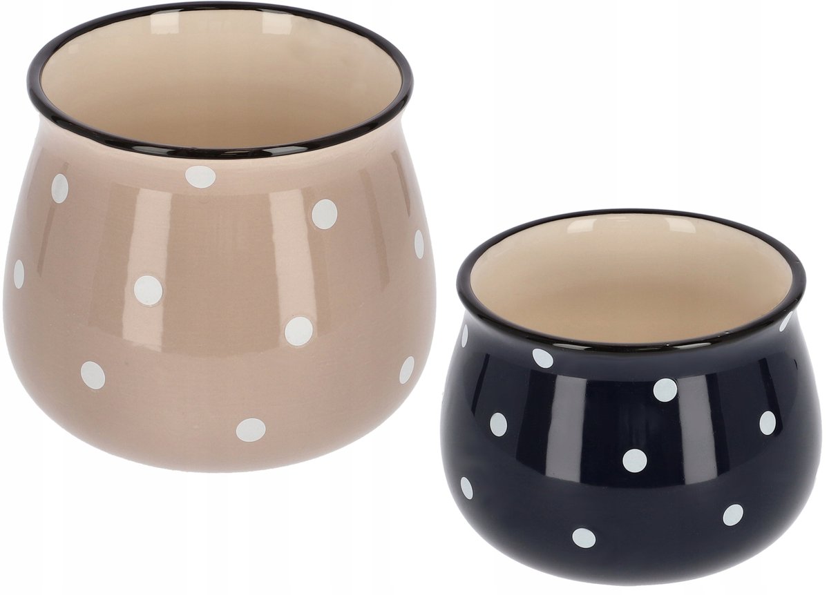 2X Doniczka Osłonka Mini Donica Ceramiczna Grochy
