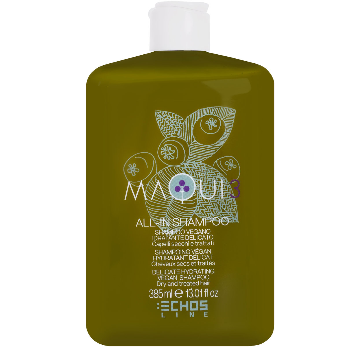 Echosline Maqui 3 All in Shampoo - delikatny szampon nawilżający włosy suche i zniszczone, oczyszcza i nawilża wegański
