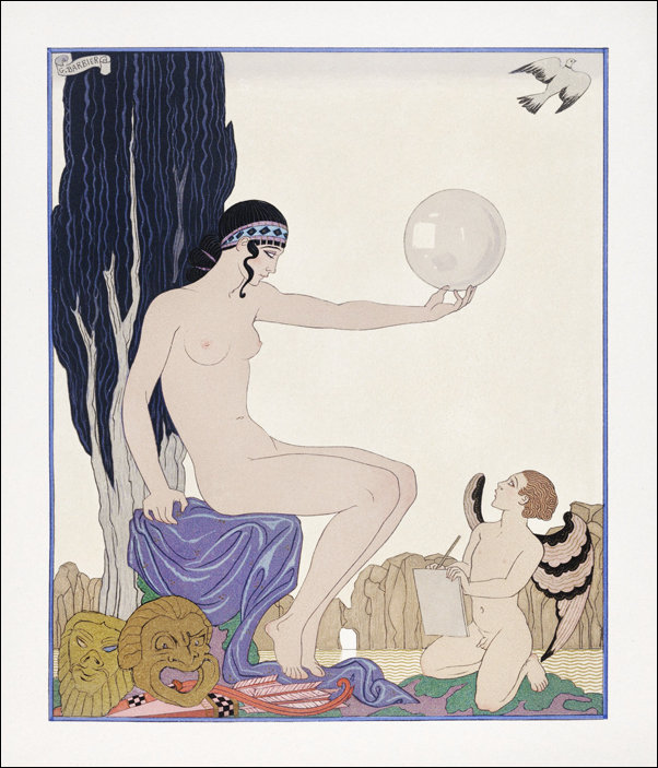 La Fontaine de coquillages: Robe du soir de Paquin, George Barbier - plakat 21x29,7 cm