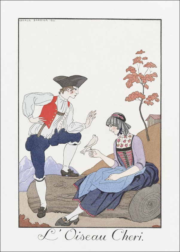 Le paravent rouge: Robe du soir, de Worth from Gazette du Bon Ton. Art – Modes & Frivolités: Famous Fashion Houses No. 10 Pl. 80, George Barbier -