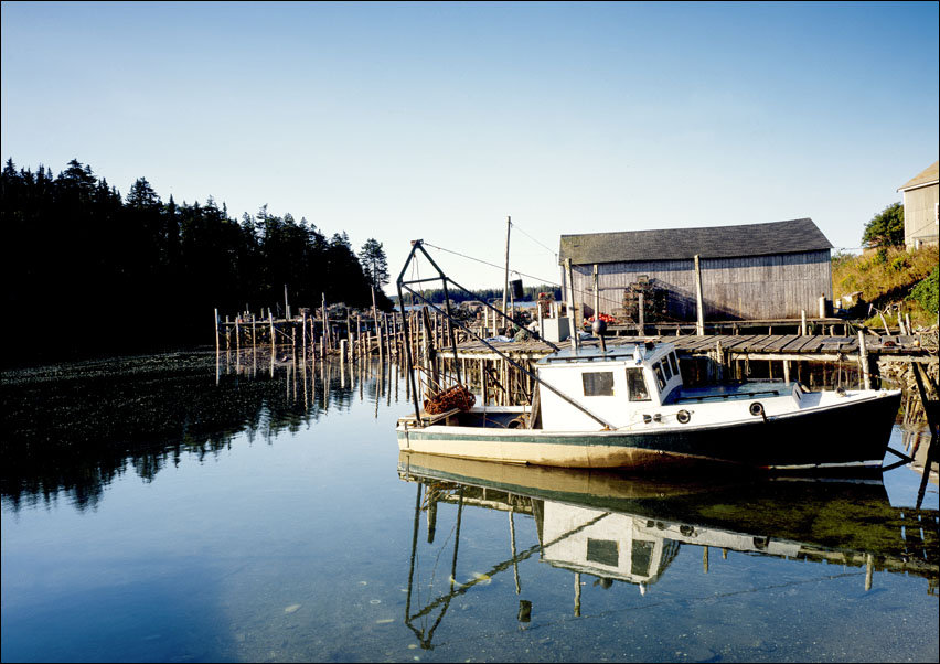 Lone Lobster Boat in Eastport, Maine., Carol Highsmith - plakat 70x50 cm