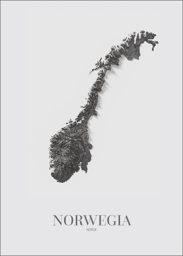 Norwegia, mapa grafitowa - plakat 59,4x84,1 cm