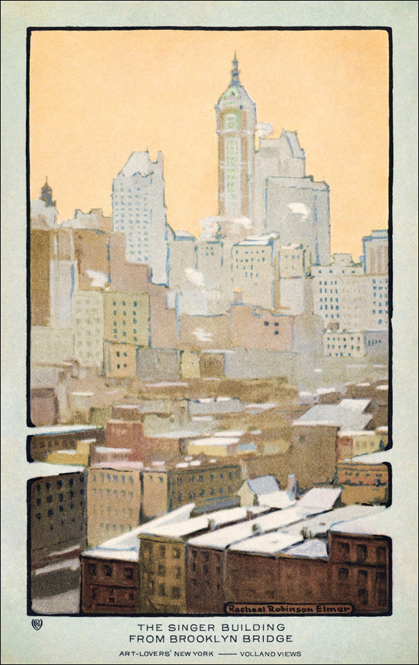 The Singer Building from Brooklyn Bridge, Rachael Robinson Elmer - plakat 21x29,7 cm