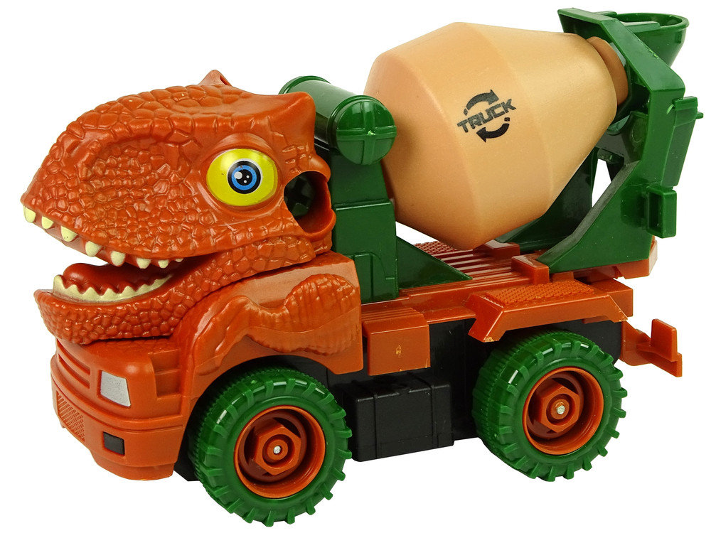 Import LEANToys Ciężarówka Betoniarka Dinozaur do Rozkręcania Pomarańczowy Akcesoria LT-10423-0