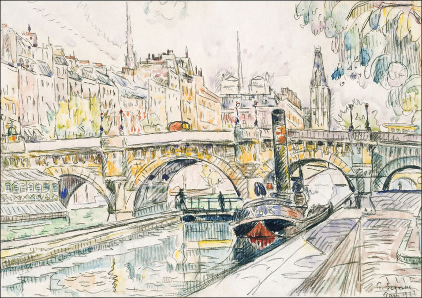 Tugboat at the Pont Neuf, Paris, Paul Signac - plakat 80x60 cm