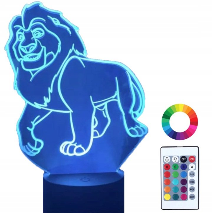 Lampka Nocna 3D LED Król Lew Simba Grawer Imię