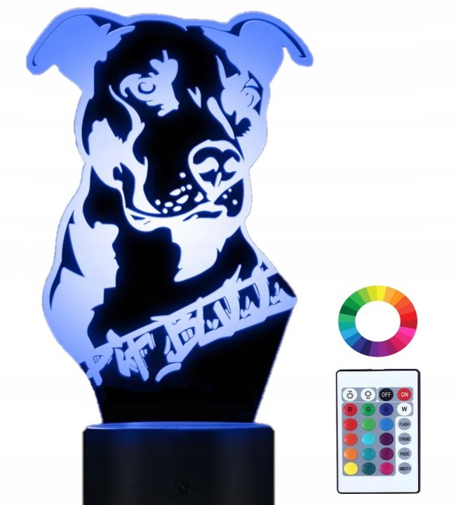 Lampka Nocna 3D LED Pies Pit Bull Grawer Imię