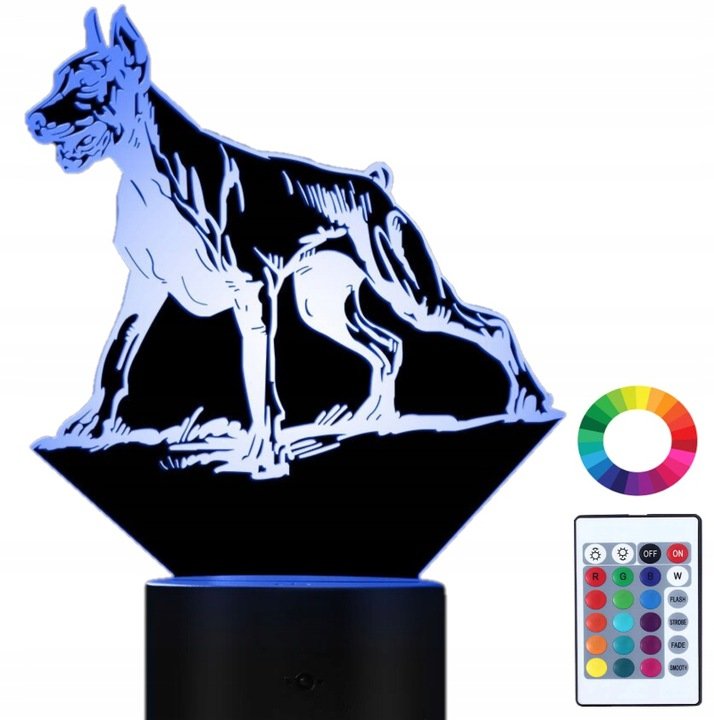 Lampka Nocna 3D LED Pies Doberman Grawer Imię