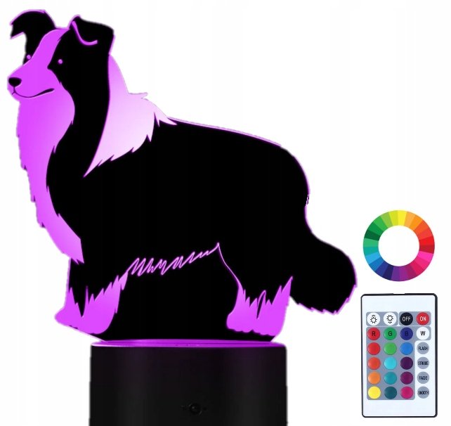 Lampka Nocna LED 3D Pies Collie Owczarek Szkocki