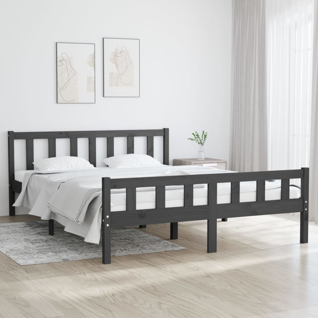 Lumarko Rama łóżka, szara, lite drewno, 150x200 cm, King Size