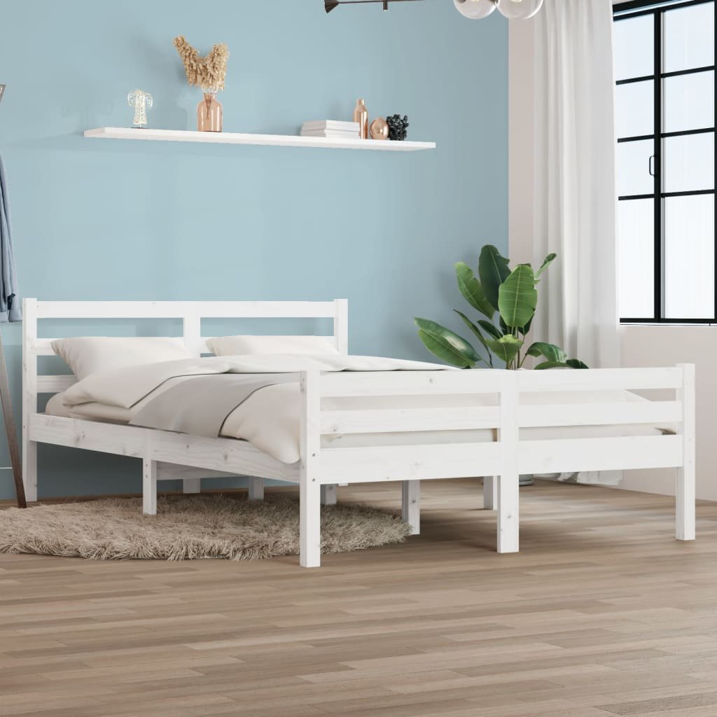 Lumarko Rama łóżka, biała, lite drewno, 135x190 cm, podwójna