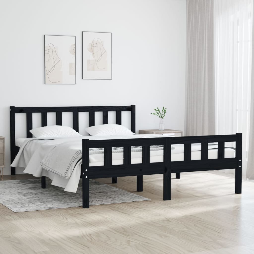 Lumarko Rama łóżka, czarna, lite drewno, 120x190 cm, podwójna