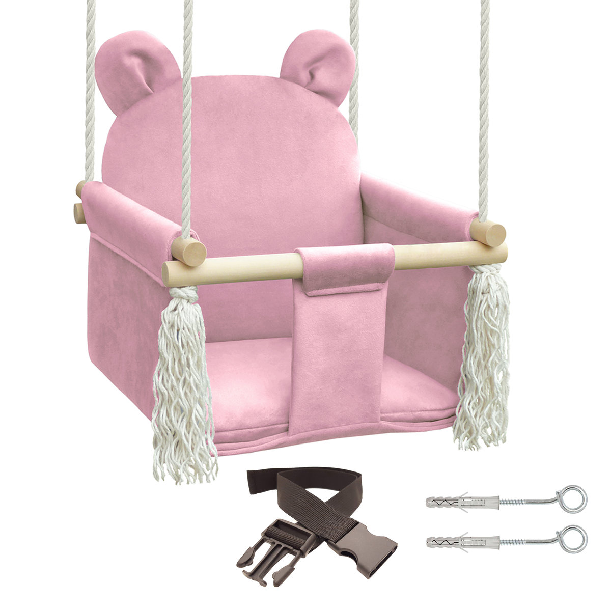 Huśtawka Dla Dzieci do domu ogrodu Miś pink Velvet