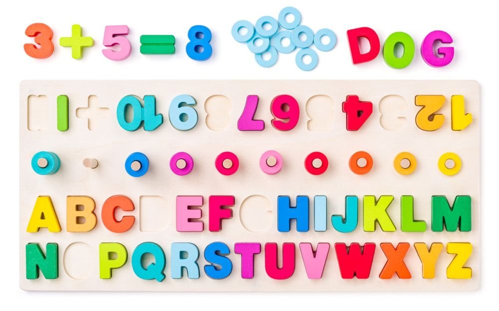 WOODY tablica edukacyjny z literami i cyframi