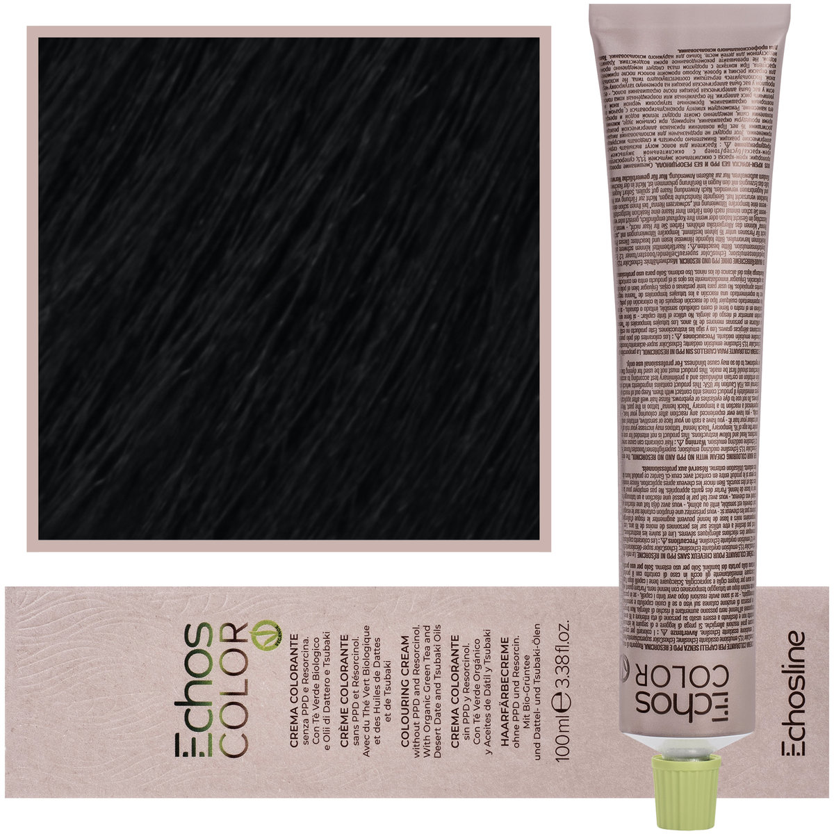 Echosline, Estyling Echos Color, kremowa, trwała farba do włosów z woskiem pszczelim 100ml 1,0 Czarny