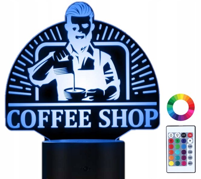 Lampka Nocna 3D Led Kawiarnia Barista Kawa Grawer