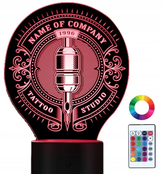 Lampka Nocna 3D Led Studio Tatuażu Tatuaż Grawer