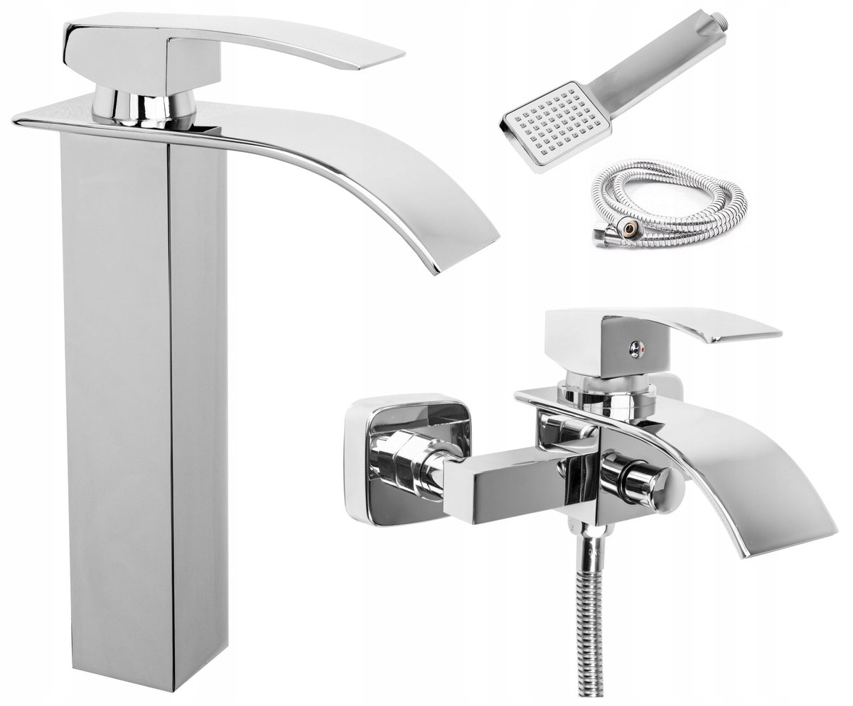 Zestaw Chrom Bateria Wannowa Wodospad Umywalkowa