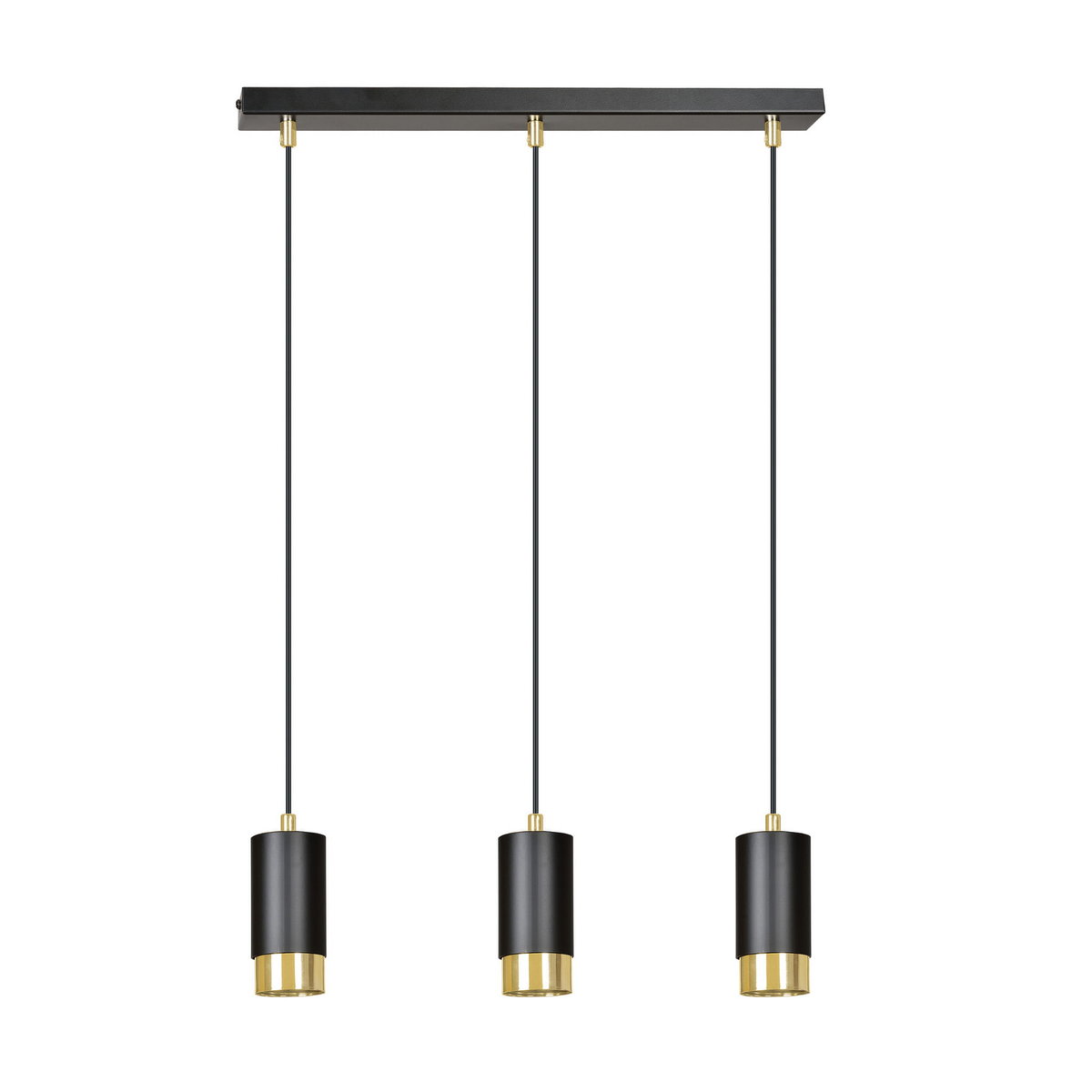 Emibig Lighting czarno-złota lampa wisząca potrójny żyrandol FUMIKO 3 BLACK 817/3 lampa sufitowa nad stół do jadalni czarne klosze złote elementy 817/3 BLACK