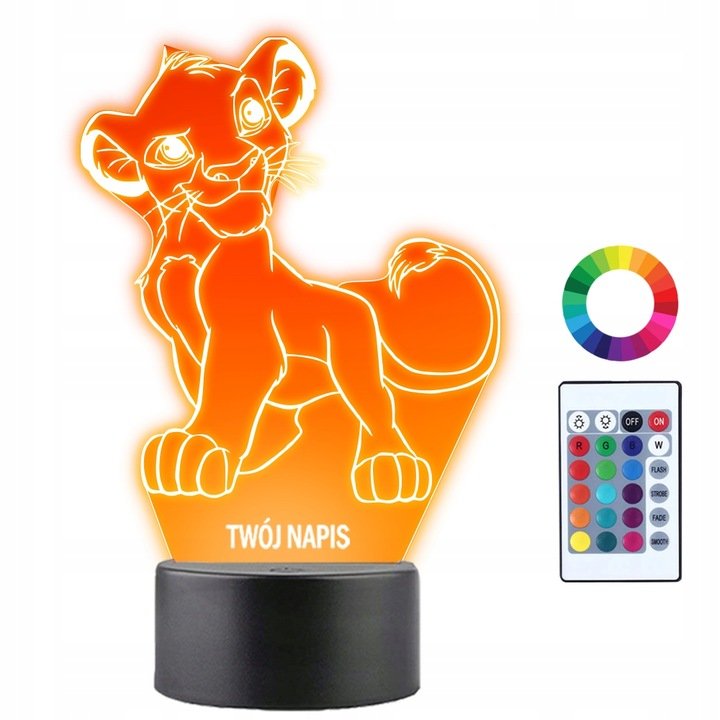 Lampka Nocna Z Imieniem Król Lew Simba 3D Led
