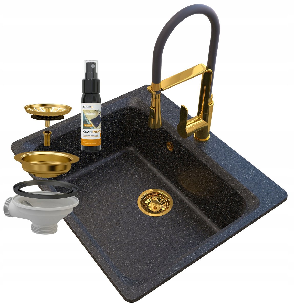 Zlew Granitowy Golden Syfon Złoty Bateria Zante