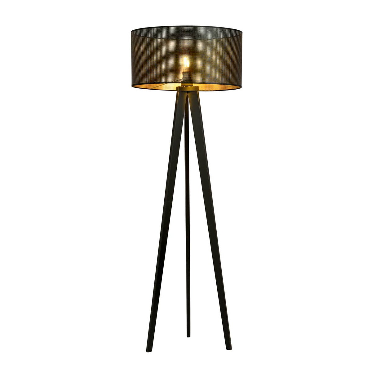 Emibig ASTON LP1 BLACK/GOLD 1148/LP1 lampa podłogowa drewniana duży oryginalny abażur 1148/LP1
