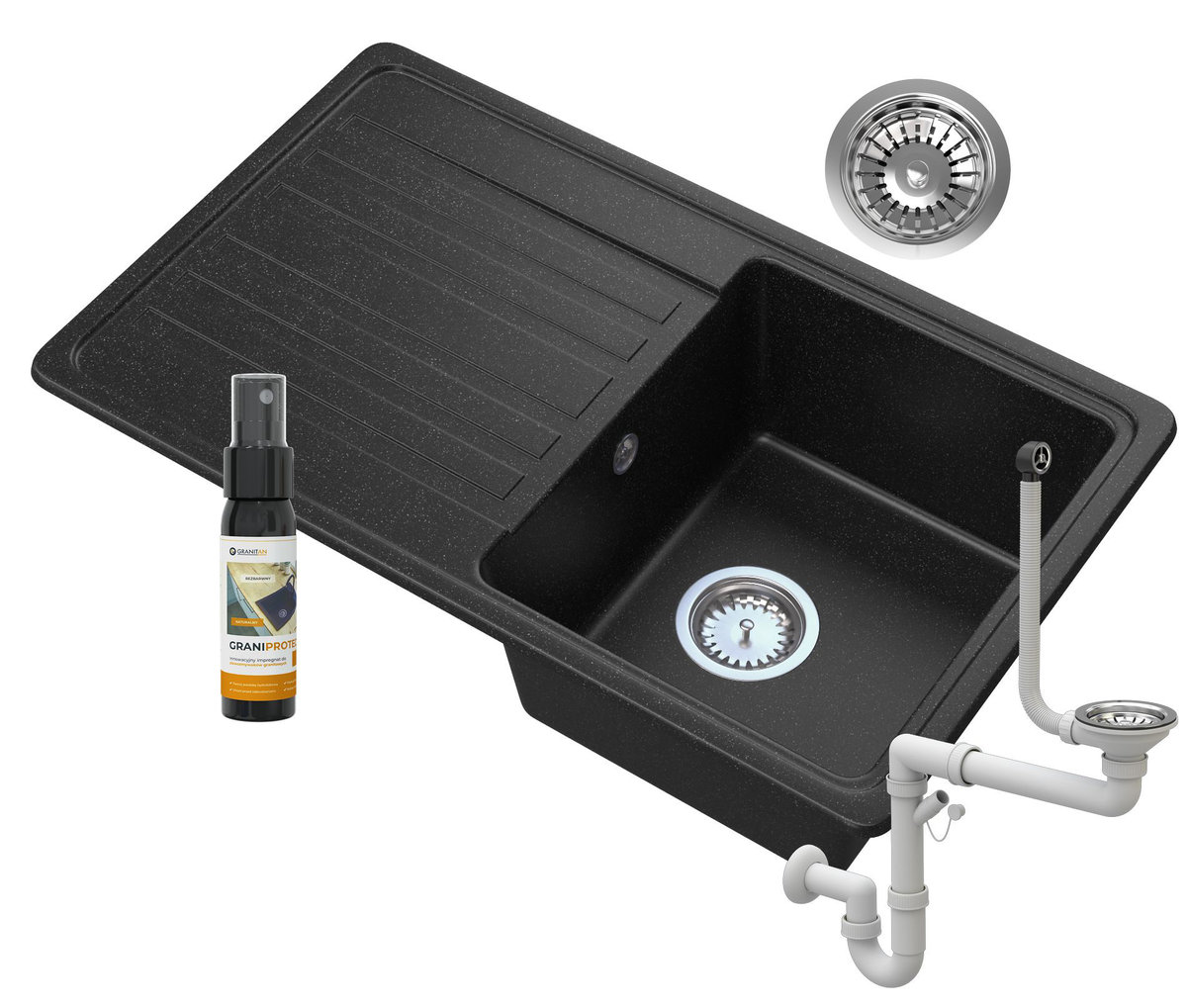 Laveo Zlew granitowy Duża komora Bateria syfon 7 Kolorów