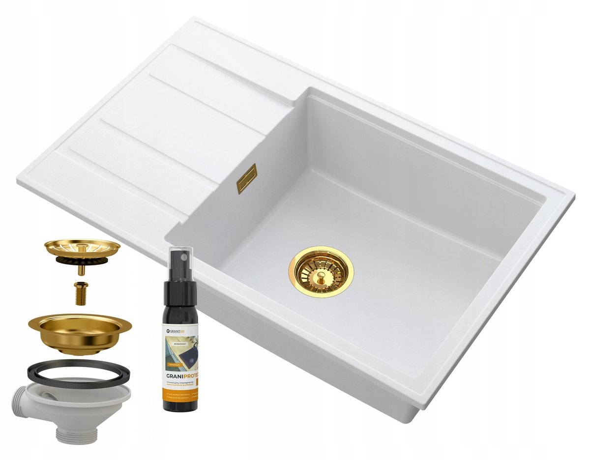 Granitan Zlew Granitowy Louis Granit Ociekacz Syfon Złoty