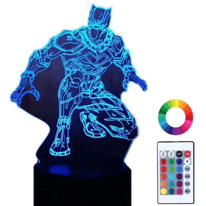 Lampka Nocna 3D Led Czarna Pantera Grawer Imię