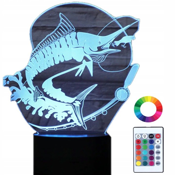 Lampka Nocna 3D Led Ryba Miecznik Grawer Imię