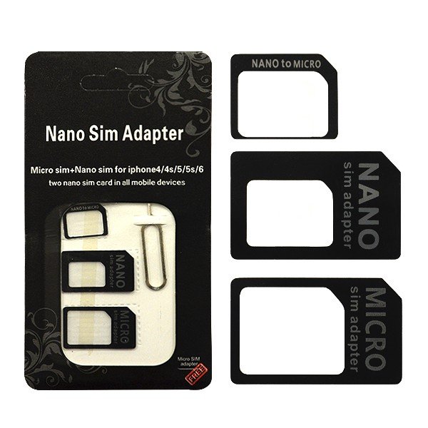 Adapter 4W1 Micro Sim + Nano Sim Uniwersalny Adapter Kart Sim 4W1 Kluczyk Czarny