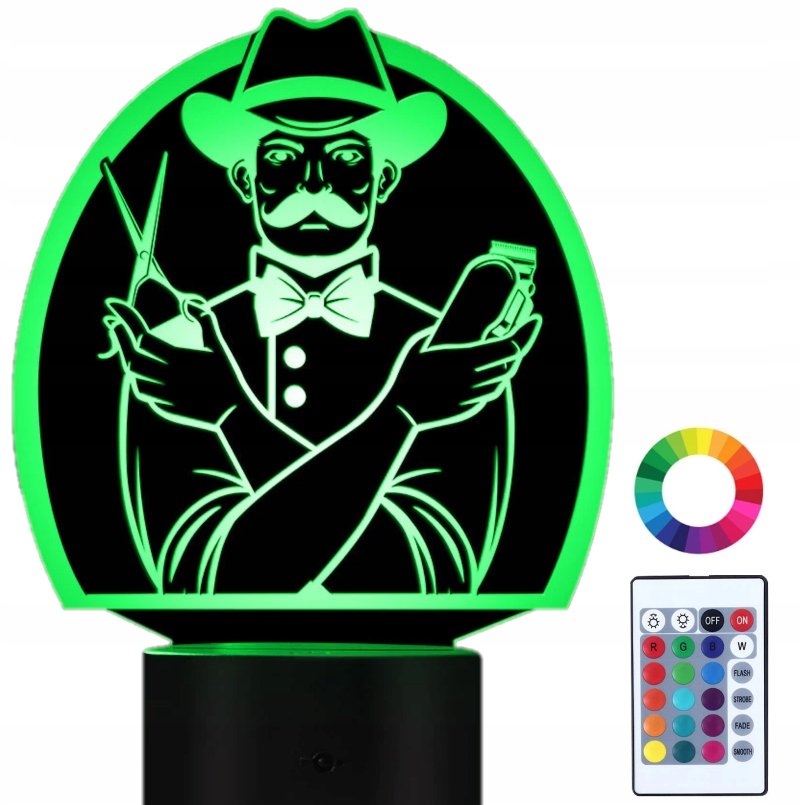 Lampka Nocna 3D Led Salon Fryzjerski Barber Grawer