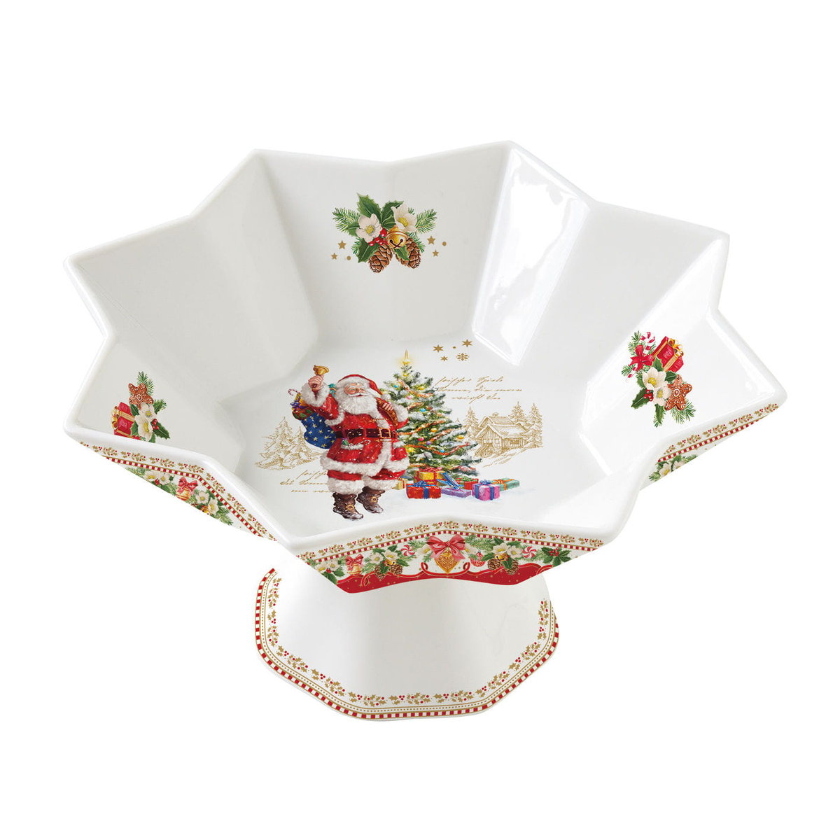 Easy life Patera Stała Na Owoce I Ciasto Owocarka Porcelanowa Christmas Memories Biało-Czerwona 9,5 Cm Stojak Na Owoce