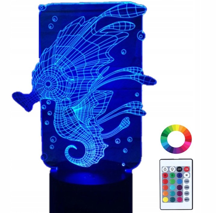 Lampka Nocna 3D Led Konik Morski Grawer Prezent