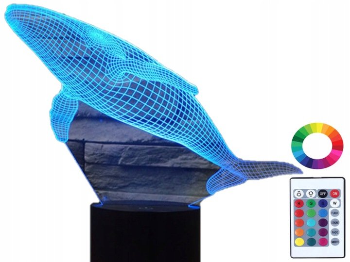 Lampka Nocna 3D Led Wieloryb Waleń Grawer Imię