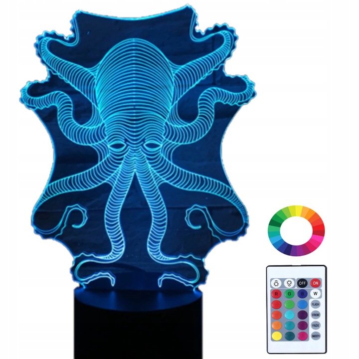 Lampka Nocna 3D Led Ośmiornica Kraken Grawer Imię